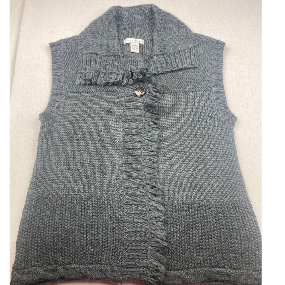 Artisan by John Meyer Gray Wool Blend Fringe Shawl Collar Sweater Vest XL